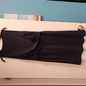 Ann Taylor Twist Front Stretch Jersey Matte Flare Knee Length Dress Navy
